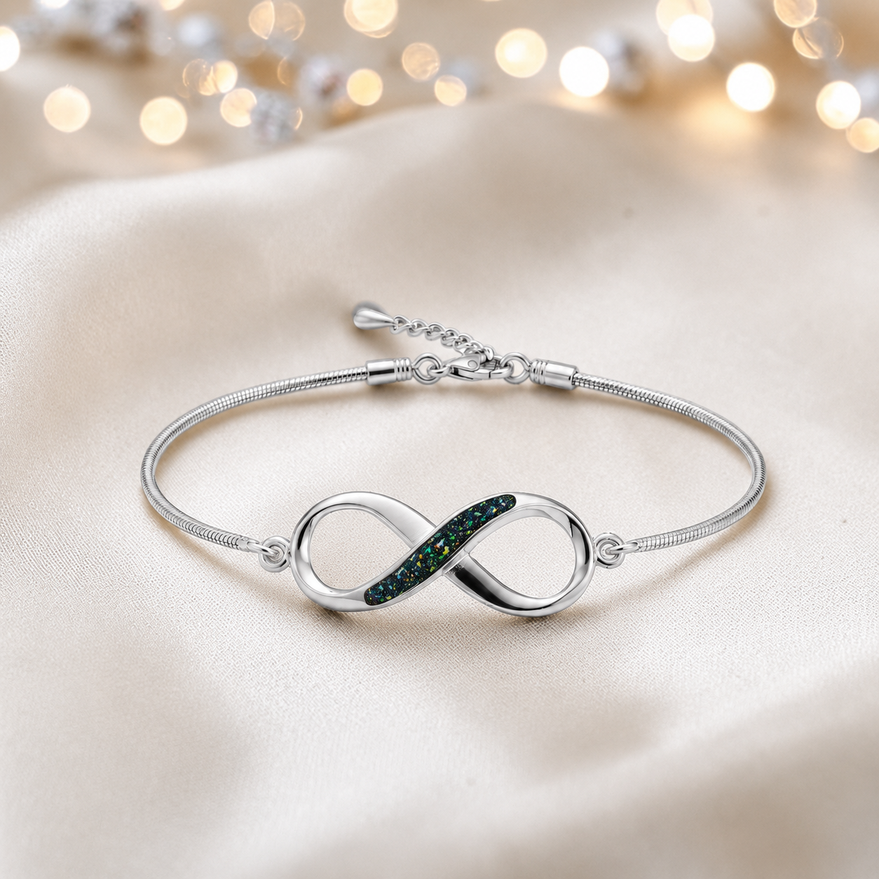 Infinity Bracelet — silver infinity ashes memorial bracelet, in black flame, handcrafted in Lancashire, UK - by Keepsake Memorial Jewellery