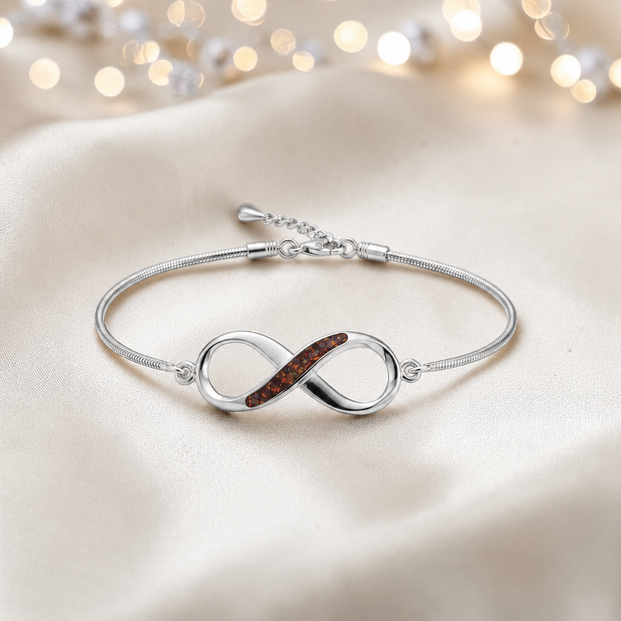 Infinity Bracelet — silver infinity ashes memorial bracelet, in copper mocha, handcrafted in Lancashire, UK - by Keepsake Memorial Jewellery