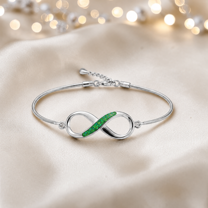 Infinity Bracelet — silver infinity ashes memorial bracelet, in fruit green, handcrafted in Lancashire, UK - by Keepsake Memorial Jewellery