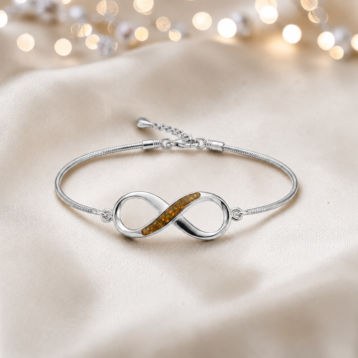 Infinity Bracelet — silver infinity ashes memorial bracelet, in gold olive, handcrafted in Lancashire, UK - by Keepsake Memorial Jewellery
