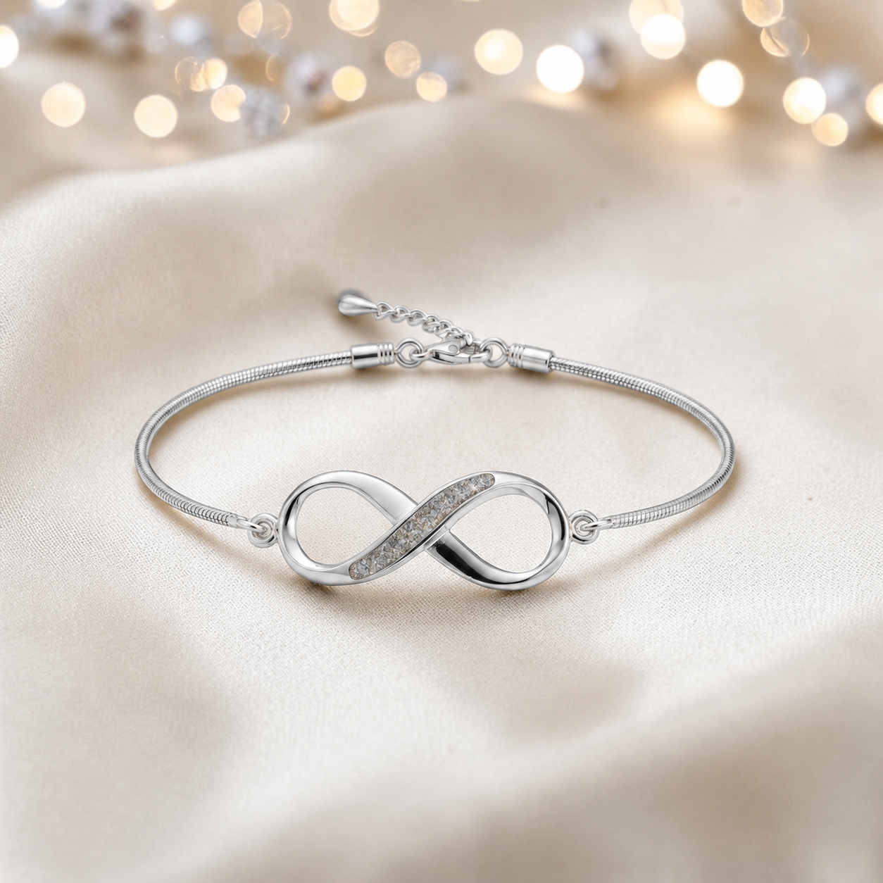 Infinity Bracelet — silver infinity ashes memorial bracelet, in natural ash,  handcrafted in Lancashire, UK - by Keepsake Memorial Jewellery