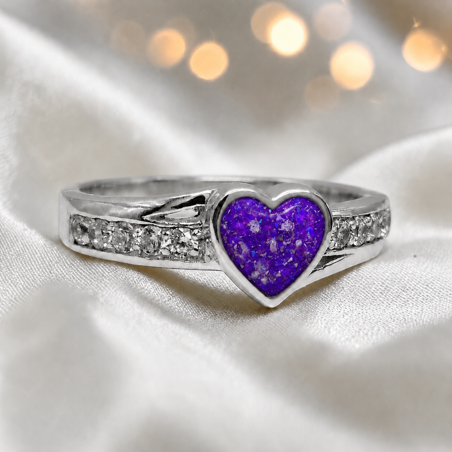 Keepsake Memorial Silver Serenity Ashes Ring in Sleepy Lavender  - Handcrafted in the Uk