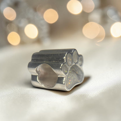Lily paw silver ashes charm, side view, handcrafted in Lancashire UK - by Keepsake Memorial Jewellery 