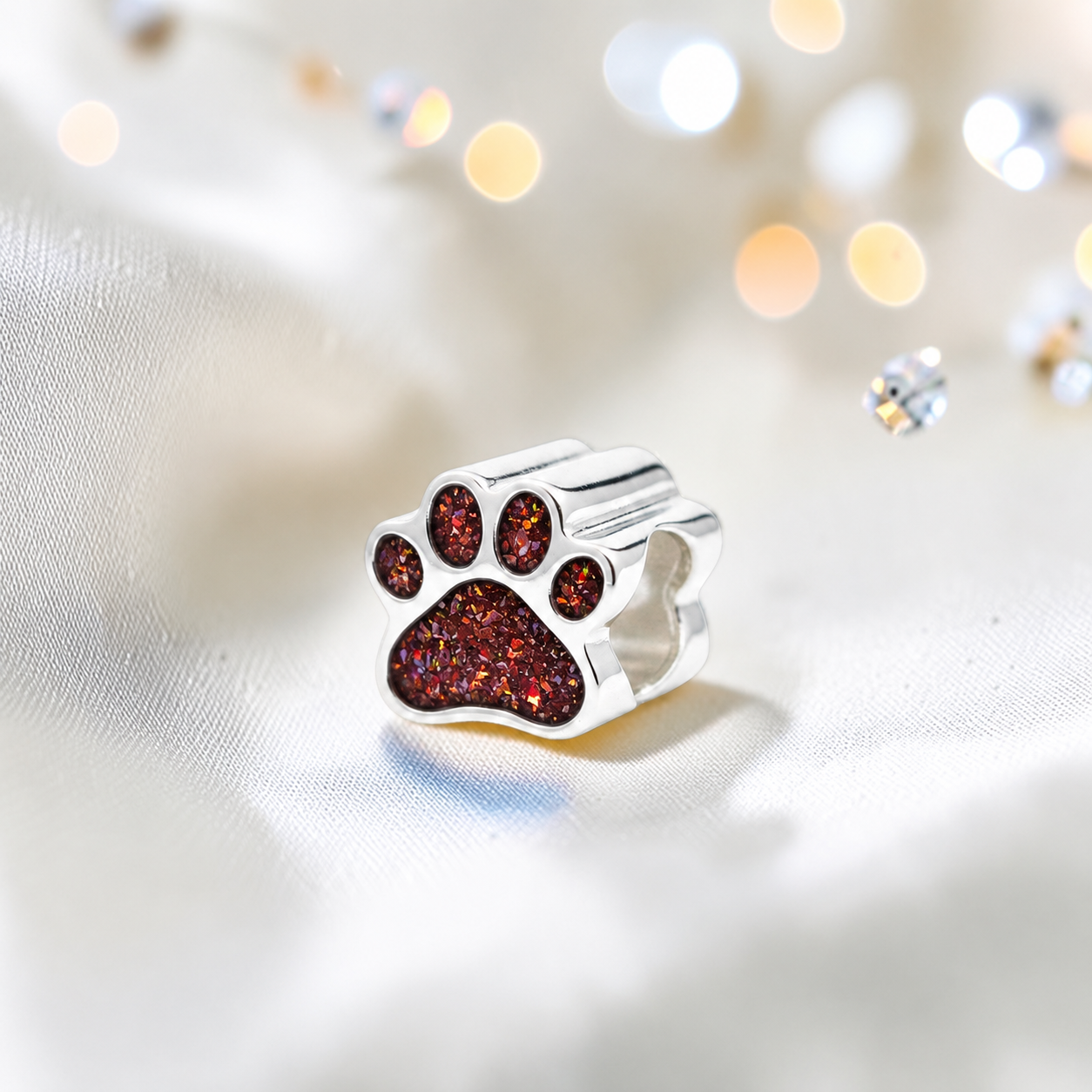 Lily paw silver ashes charm, in copper mocha, handcrafted in Lancashire UK - by Keepsake Memorial Jewellery 