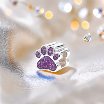 Lily paw silver ashes charm, in rose pink, handcrafted in Lancashire UK - by Keepsake Memorial Jewellery 
