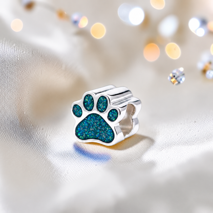 Lily paw silver ashes charm, in teal mist, handcrafted in Lancashire UK - by Keepsake Memorial Jewellery 