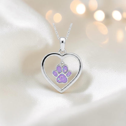 Lily pendant - heart shaped memorial ashes pendant with central paw charm, handcrafted in Lancashire UK - by Keepsake Memorial jewellery