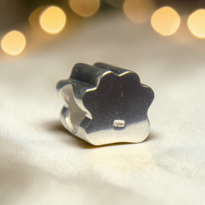 Lily paw silver ashes charm, rear view, handcrafted in Lancashire UK - by Keepsake Memorial Jewellery 