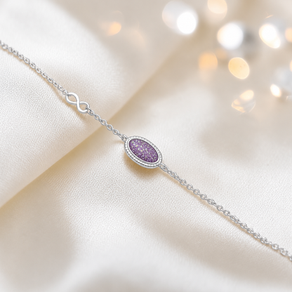 Lumen Bracelet — silver oval infinity ashes memorial bracelet in rose pink, handcrafted in Lancashire, UK - by Keepsake Memorial Jewellery