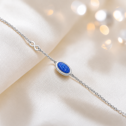 Lumen Bracelet — silver oval infinity ashes memorial bracelet in royal blue, handcrafted in Lancashire, UK - by Keepsake Memorial Jewellery