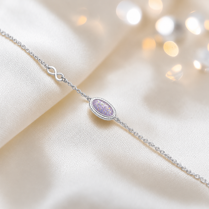 Lumen Bracelet — silver oval infinity ashes memorial bracelet in unicorn purple, handcrafted in Lancashire, UK - by Keepsake Memorial Jewellery