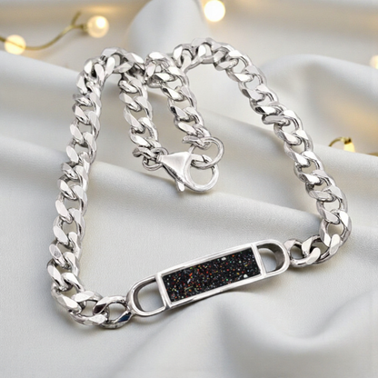 Lumena unisex silver memorial bracelet in black flame, handcrafted in Lancashire UK - by Keepsake Memorial Jewellery