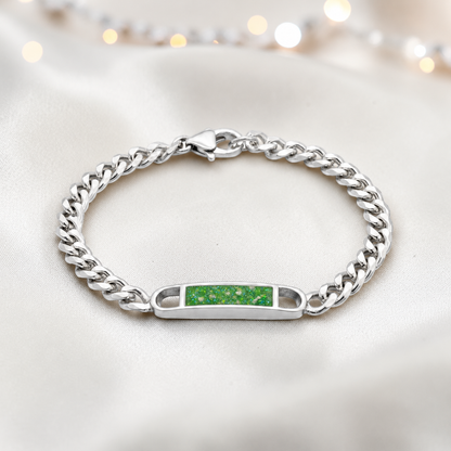 Lumena unisex silver memorial bracelet in fruit green, handcrafted in Lancashire UK - by Keepsake Memorial Jewellery