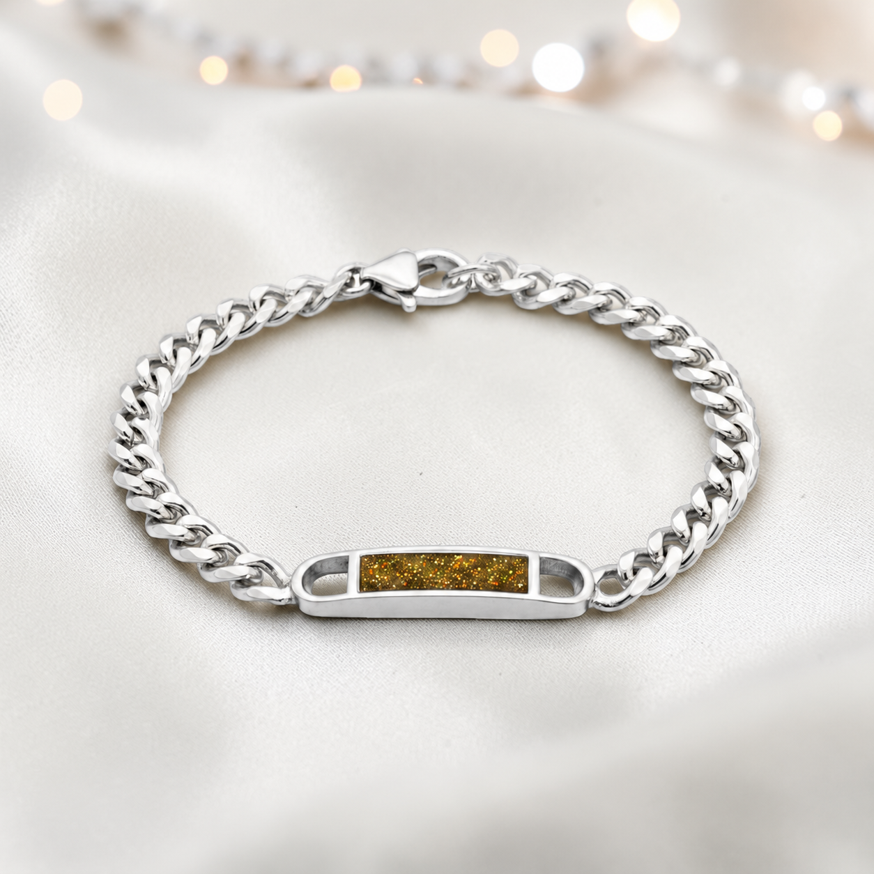 Lumena unisex silver memorial bracelet in gold olive, handcrafted in Lancashire UK - by Keepsake Memorial Jewellery