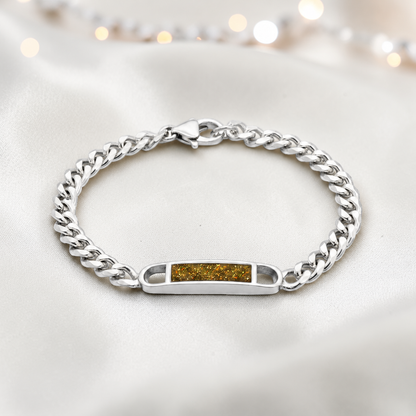 Lumena unisex silver memorial bracelet in gold olive, handcrafted in Lancashire UK - by Keepsake Memorial Jewellery