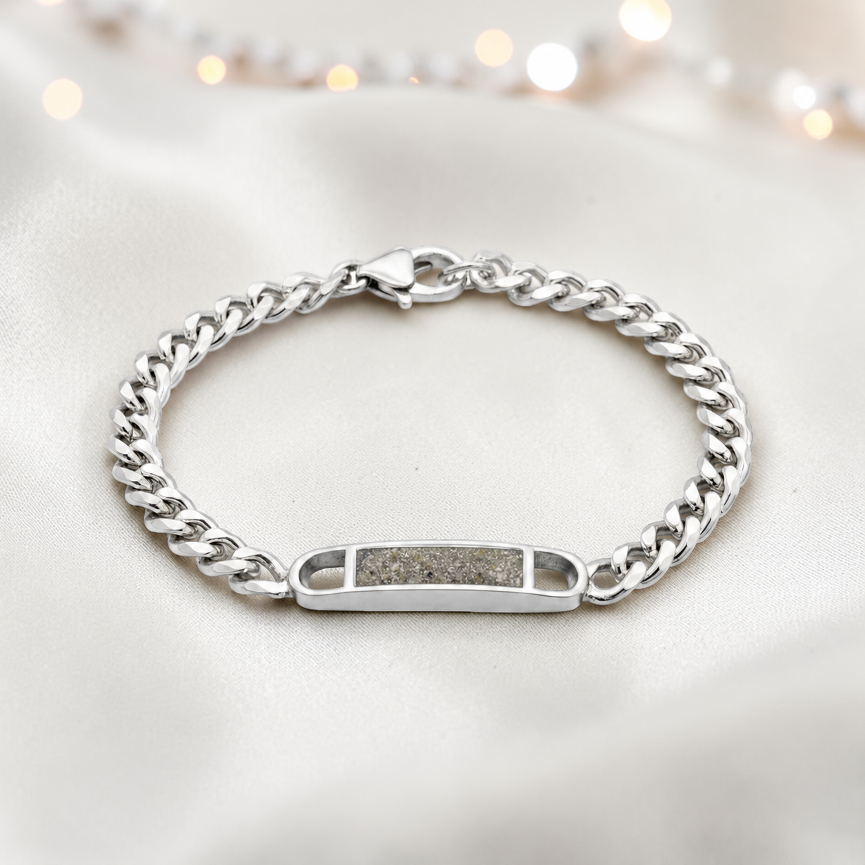 Lumena unisex silver memorial bracelet in natural ash, handcrafted in Lancashire UK - by Keepsake Memorial Jewellery