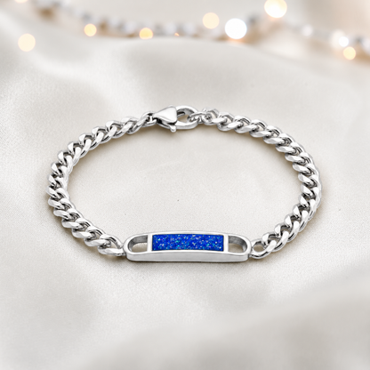 Lumena unisex silver memorial bracelet in royal blue, handcrafted in Lancashire UK - by Keepsake Memorial Jewellery