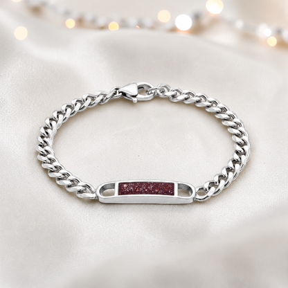 Lumena unisex silver memorial bracelet in ruby red, handcrafted in Lancashire UK - by Keepsake Memorial Jewellery
