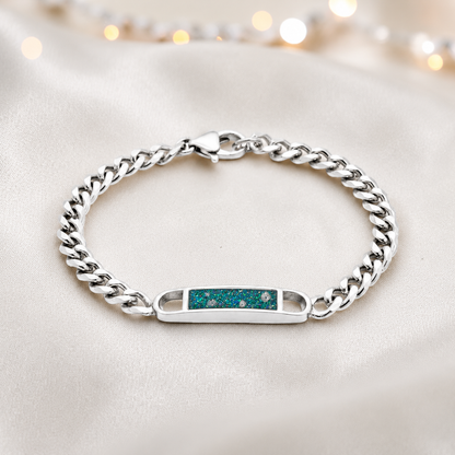 Lumena unisex silver memorial bracelet in teal mist, handcrafted in Lancashire UK - by Keepsake Memorial Jewellery