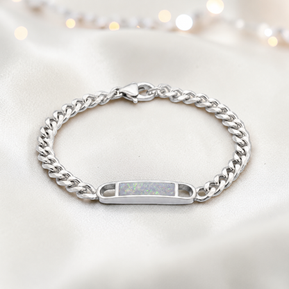 Lumena unisex silver memorial bracelet in white snow, handcrafted in Lancashire UK - by Keepsake Memorial Jewellery