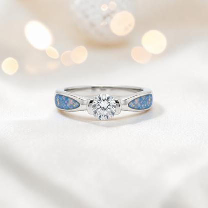 Keepsake Memorial Silver  Lumina Ashes Ring in Baby Blue - Handcrafted in the UK