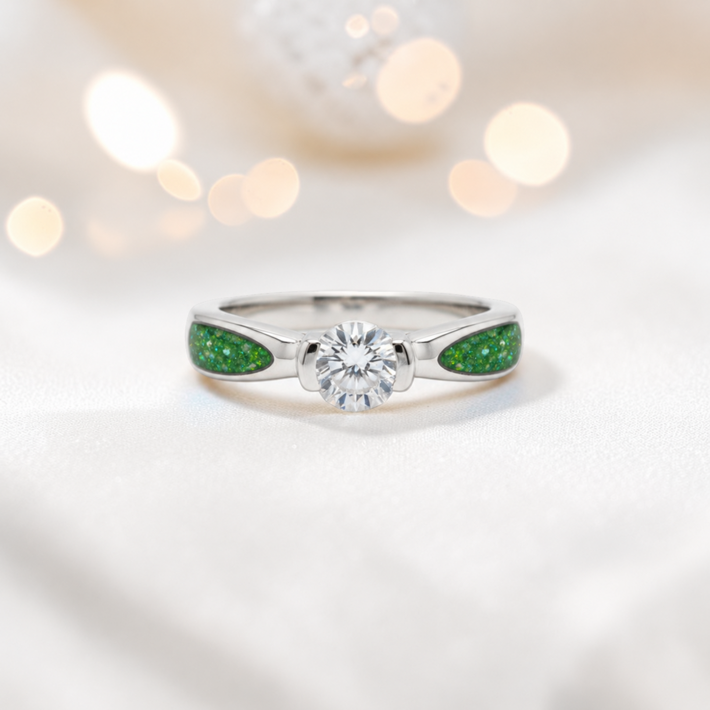 Keepsake Memorial Silver  Lumina Ashes Ring in Fruit Green - Handcrafted in the UK