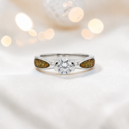 Keepsake Memorial Silver  Lumina Ashes Ring in Gold Olive  - Handcrafted in the UK