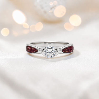 Keepsake Memorial Silver  Lumina Ashes Ring in Ruby Red - Handcrafted in the UK