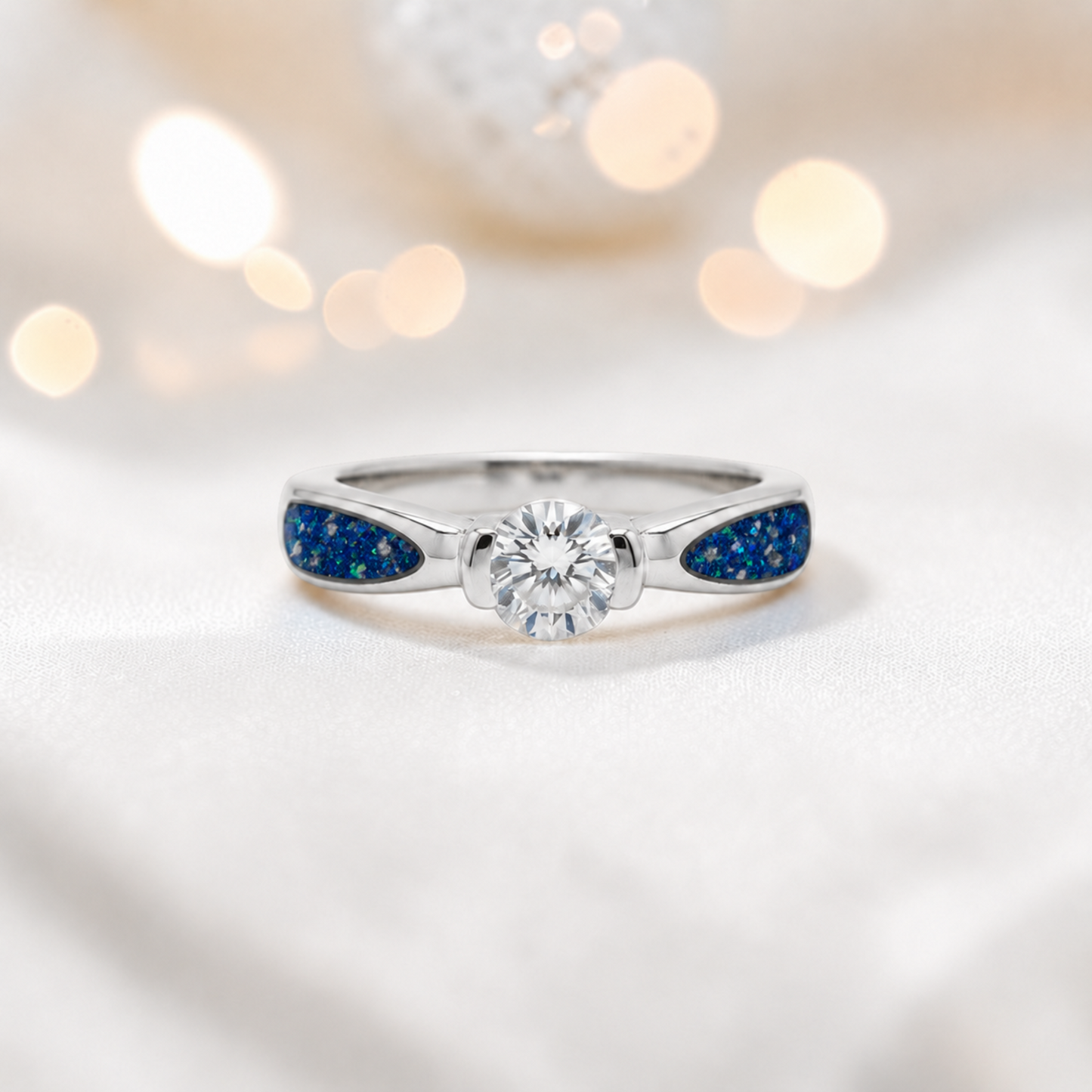 Keepsake Memorial Silver  Lumina Ashes Ring in Sapphire Glow - Handcrafted in the UK