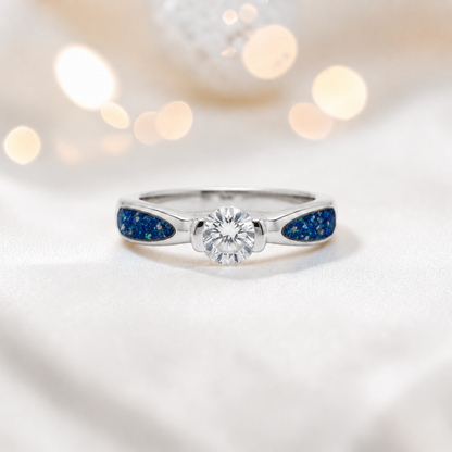 Keepsake Memorial Silver  Lumina Ashes Ring in Sapphire Glow - Handcrafted in the UK