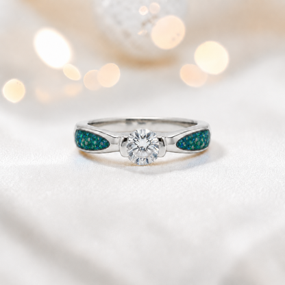 Keepsake Memorial Silver  Lumina Ashes Ring in Teal Mist - Handcrafted in the UK