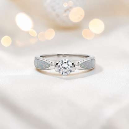 Keepsake Memorial Silver  Lumina Ashes Ring in White Snow - Handcrafted in the UK