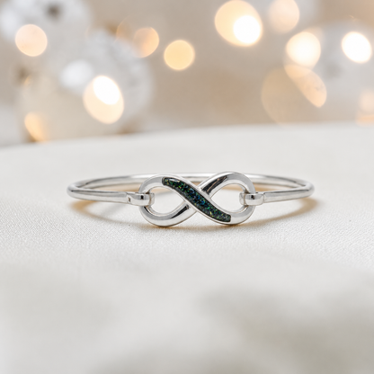 Lunara Bangle — silver infinity ashes memorial bangle in black flame, handcrafted in Lancashire, UK - by Keepsake Memorial Jewellery