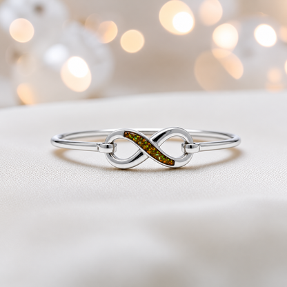 Lunara Bangle — silver infinity ashes memorial bangle in gold olive, handcrafted in Lancashire, UK - by Keepsake Memorial Jewellery