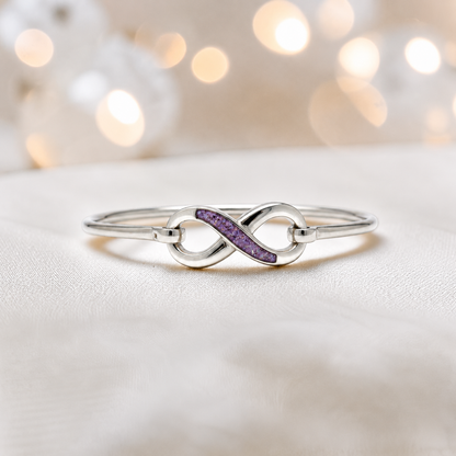 Lunara Bangle — silver infinity ashes memorial bangle in rose pink, handcrafted in Lancashire, UK - by Keepsake Memorial Jewellery