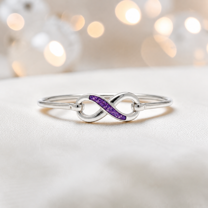 Lunara Bangle — silver infinity ashes memorial bangle in sleepy lavender, handcrafted in Lancashire, UK - by Keepsake Memorial Jewellery