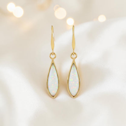 White Snow Luz 9ct gold tear drop earrings, handcrafted in Lancashire, UK – by Keepsake Memorial Jewellery