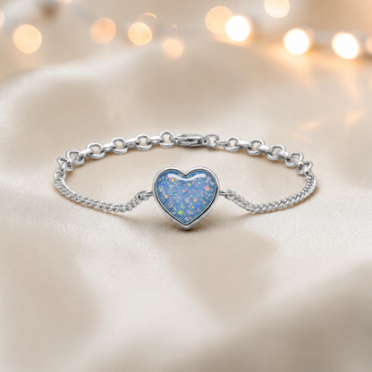 Lyra Bracelet — silver heart ashes memorial bracelet in baby blue, handcrafted in Lancashire, UK - by Keepsake Memorial Jewellery