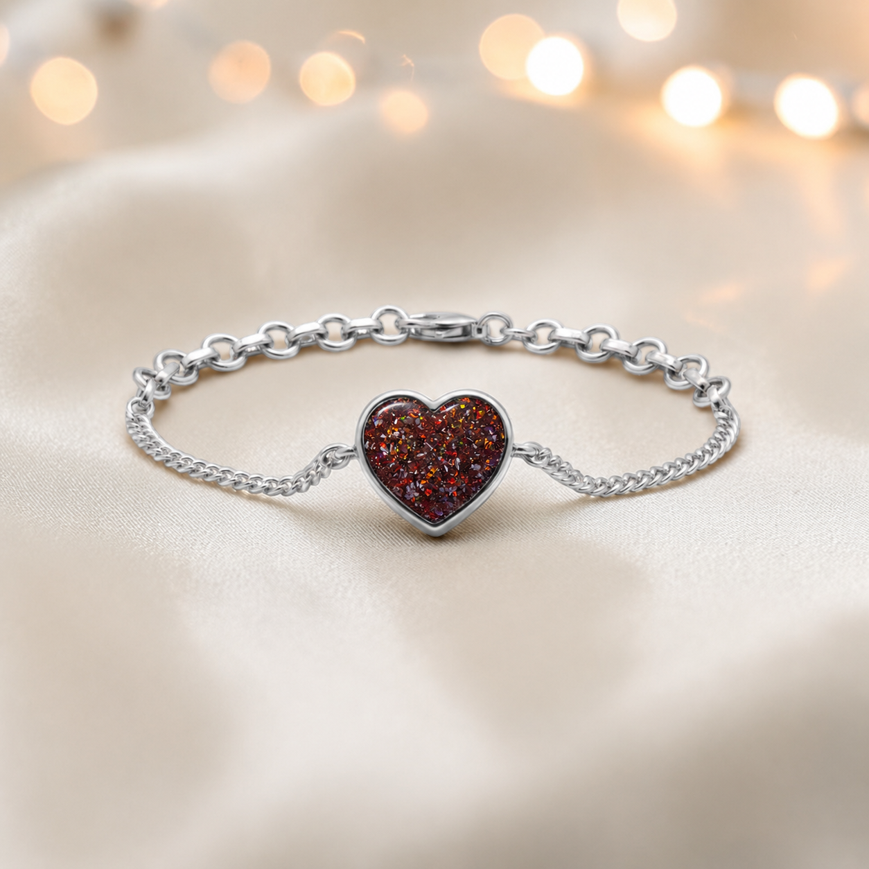 Lyra Bracelet — silver heart ashes memorial bracelet in copper mocha, handcrafted in Lancashire, UK - by Keepsake Memorial Jewellery