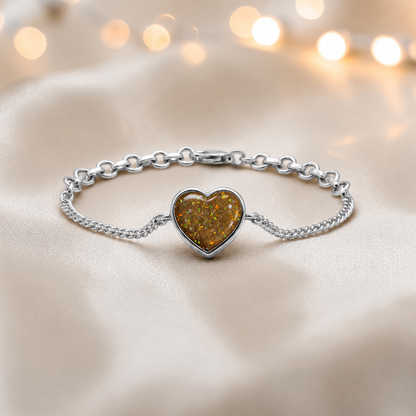 Lyra Bracelet — silver heart ashes memorial bracelet in gold olive, handcrafted in Lancashire, UK - by Keepsake Memorial Jewellery
