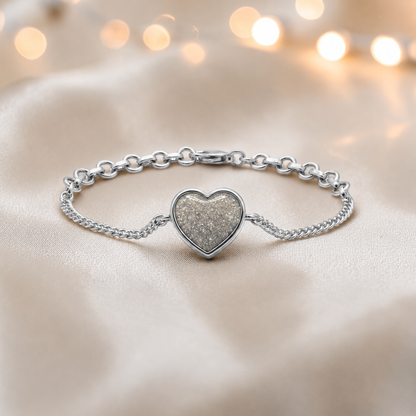 Lyra Bracelet — silver heart ashes memorial bracelet in natural ash, handcrafted in Lancashire, UK - by Keepsake Memorial Jewellery