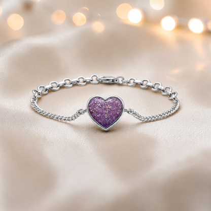 Lyra Bracelet — silver heart ashes memorial bracelet in rose pink, handcrafted in Lancashire, UK - by Keepsake Memorial Jewellery