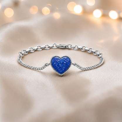 Lyra Bracelet — silver heart ashes memorial bracelet in royal blue, handcrafted in Lancashire, UK - by Keepsake Memorial Jewellery