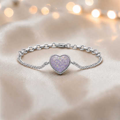 Lyra Bracelet — silver heart ashes memorial bracelet in unicorn purple, handcrafted in Lancashire, UK - by Keepsake Memorial Jewellery
