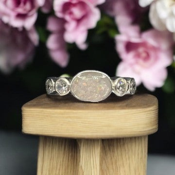Solid 925 Silver Oval Ring with CZ stones