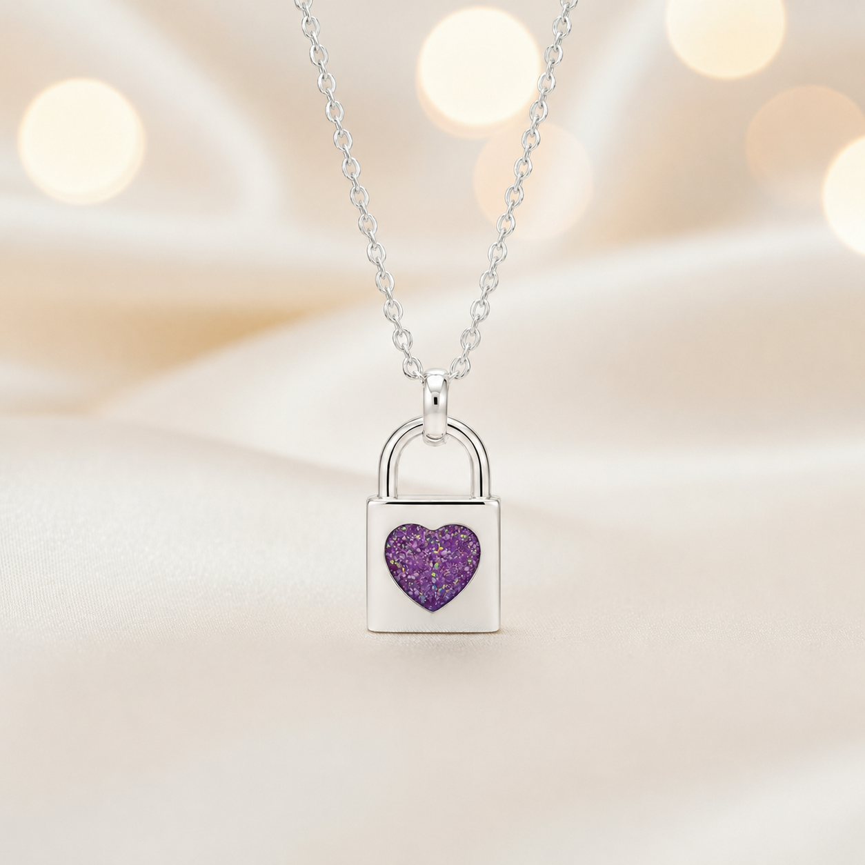 Mara sterling silver heart padlock pendant in rose pink, handcrafted in Lancashire UK