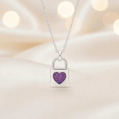 Mara sterling silver heart padlock pendant in rose pink, handcrafted in Lancashire UK