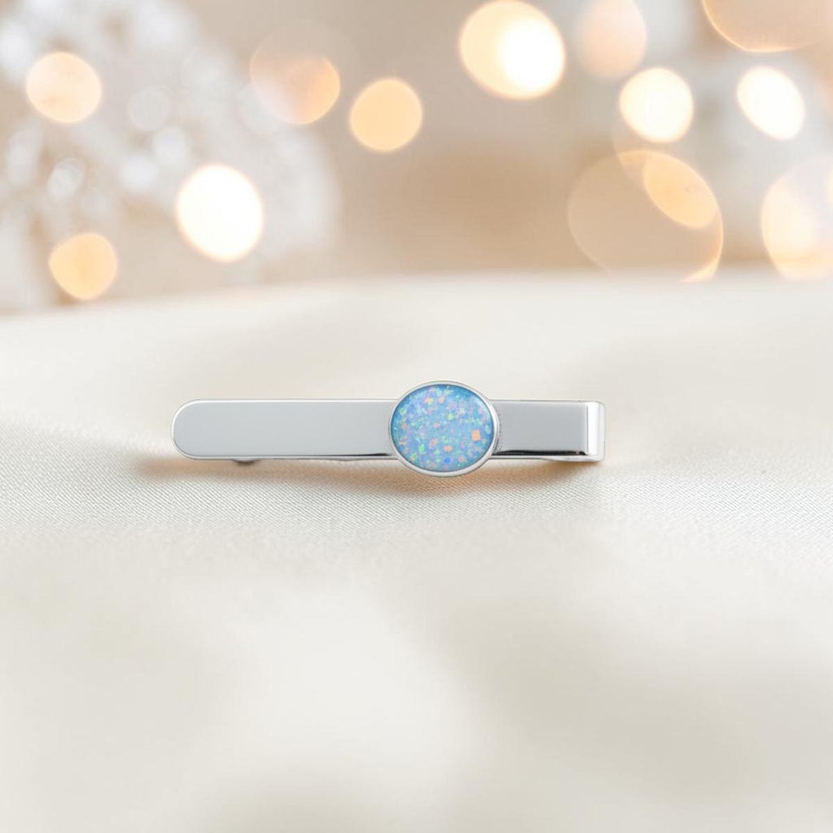 Tie slide - sterling silver memorial tie slide in baby blue, handcrafted in Lancashire UK - by Keepsake Memorial Jewellery 