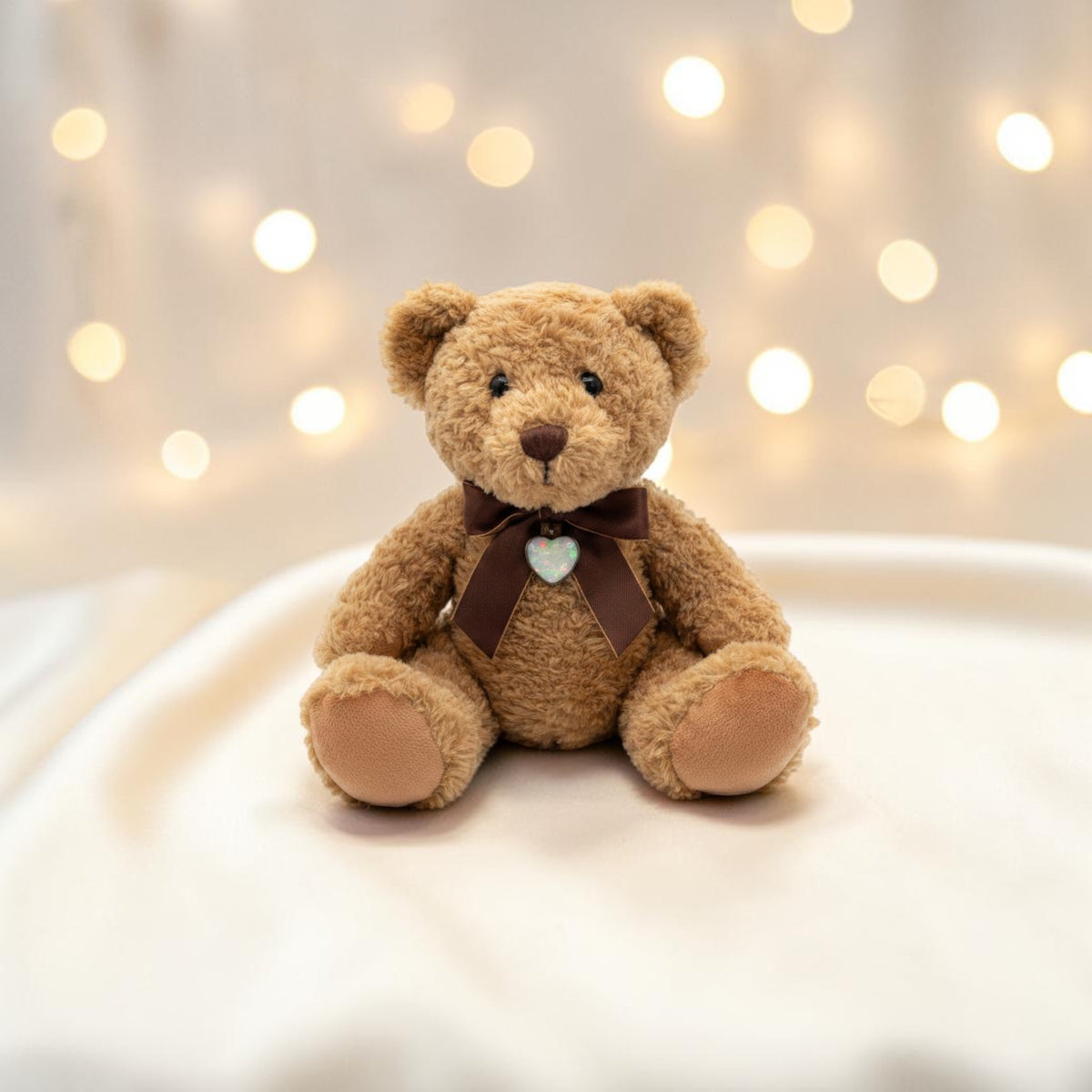 Memorial ashes teddy bear beau with ashes charm, handcrafted in Lancashire K