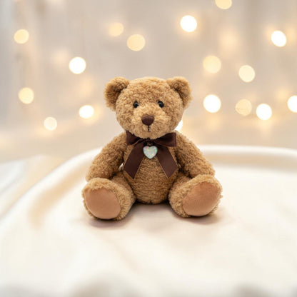 Memorial ashes teddy bear beau with ashes charm, handcrafted in Lancashire K